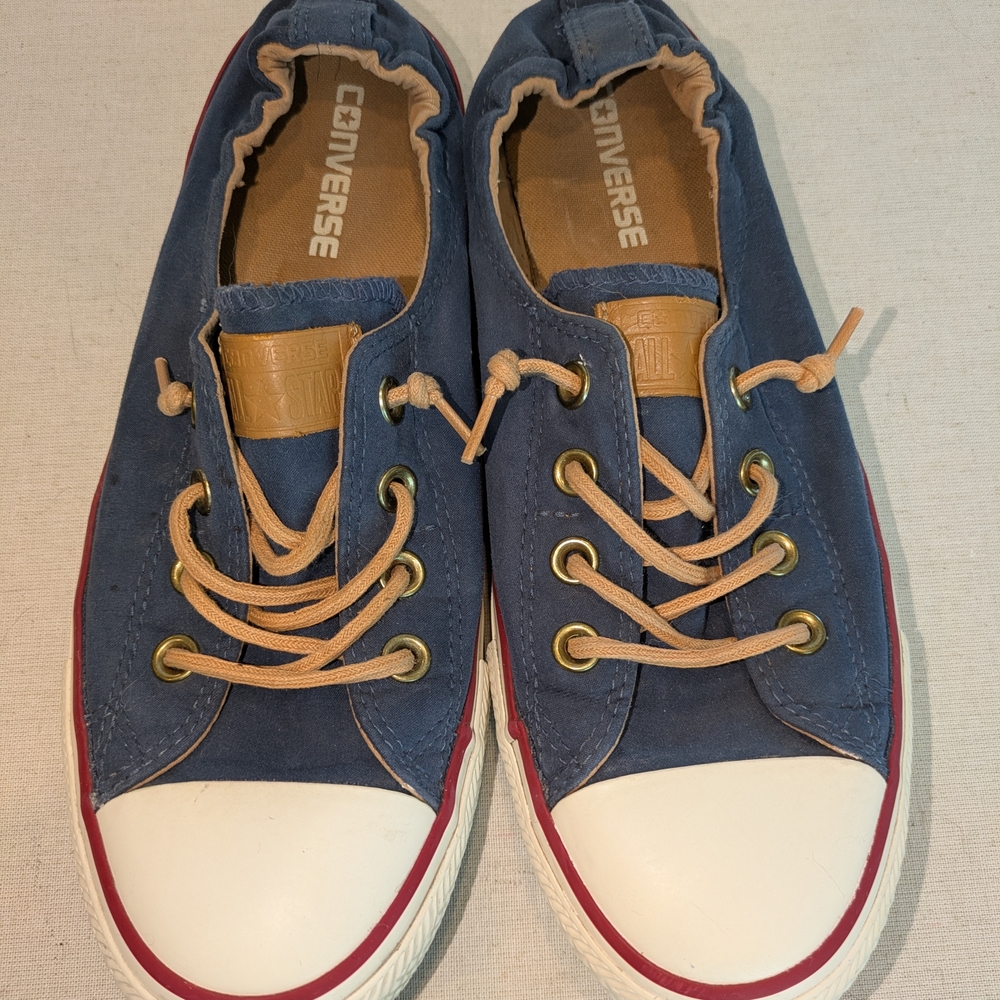 Converse Women's Blue Canvas Low-Top Sneakers with Tan Laces Size 9 - Picture 3 of 9